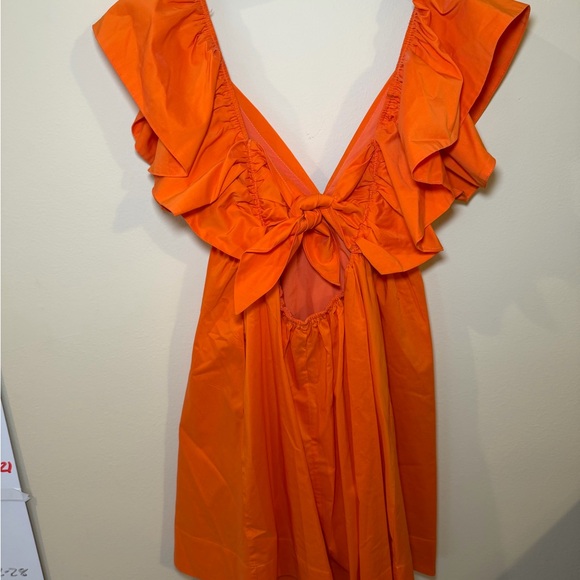 Chic Orange Mini Dress with Ruffle Detail - Picture 2 of 3